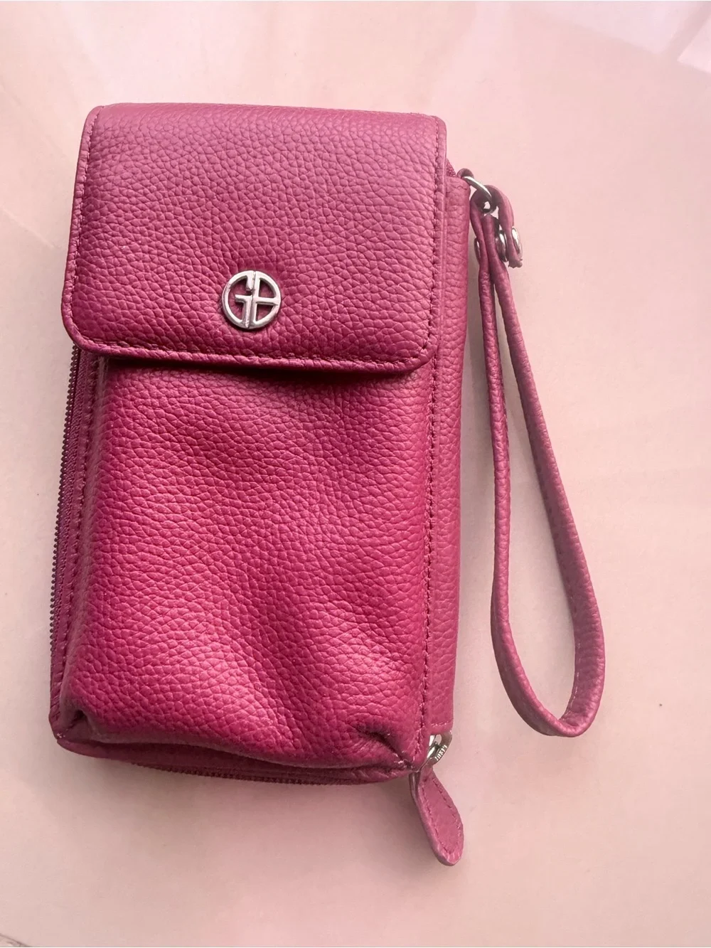 Giani Bernini Berry Pink Pebbled Leather Wristlet Wallet